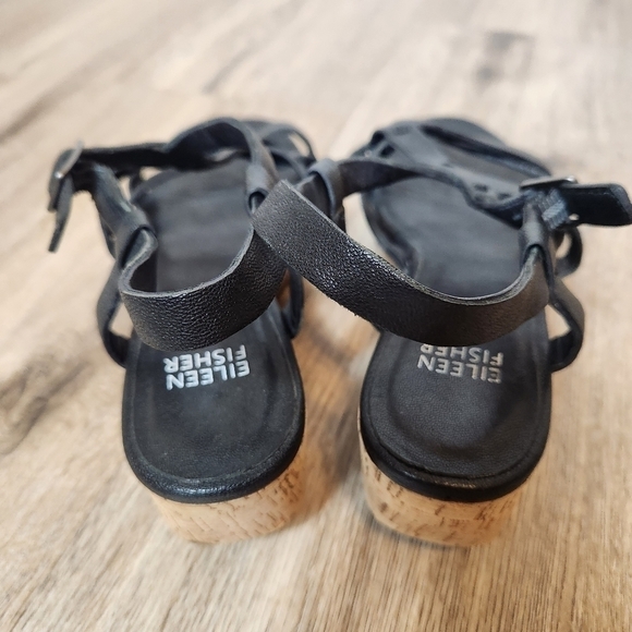 Eileen Fisher Strappy Black Cork Wedges in Size 5 - Picture 9 of 12